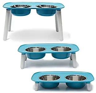 Messy Mutts Elevated Double Feeder with Stainless Bowls, Adjustable 3" to 10", 40 oz / 5 Cups per Bowl