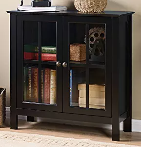 American Furniture Classics Os Home & Office Black Glass Door Accent & Display Cabinet, Painted Black