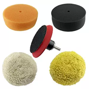 5pc Ultimate 3" Car Buffing & Polishing Pad Kit - Turn your Drill into Power Polisher - Foam & Wool Pads - Hook & Loop Backing Pad with Adapter