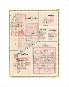 Green Castle, Bloomfield, Cloverdale Indiana - 16x20 Art Print by Museum Prints - Baskin Vintage Map