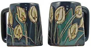 One (1) MARA STONEWARE COLLECTION - 12 Oz Coffee Cup Collectible Square Bottom Dinner Mug - Lily Flowers Design