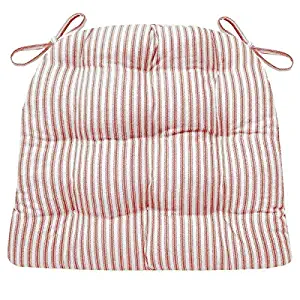 Barnett Products Ticking Stripe Red Dining Chair Pad with Ties - Size Extra-Large - Latex Foam Filled Cushion - Made in USA