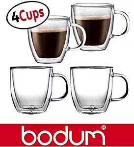 Bodum Bistro 5-Ounce Double Wall Glass, Espresso Coffee Cups Mugs - Clear (Set of 4 Glasses)
