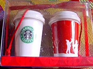 Starbucks Christmas Ornaments - Ceramic Mini Red and White Cups - Set of Two – 2006