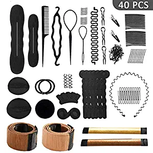 40 Pcs Hair Styling Accessories Kit Set Bun Maker Hair Braid Tool for Making DIY Hair Styles Black Magic Hair Twist Styling Accessories for Girls or Women 