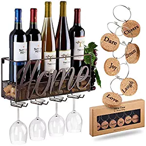 Wall Mounted Wine Rack | Bottle & Glass Holder | Cork Storage Store Red, White, Champagne | Come with 6 Cork Wine Charms | Home & Kitchen Décor | Storage Rack | Designed by Anna Stay,Home