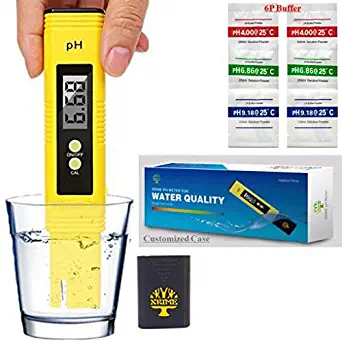 Digital Ph Meter Tester 0.01 PH Accuracy Water Quality Tester with ATC 0-14 Measurement Range with Plastic Box for House Water,Hydroponics,Aquariums,Pool,6 pH Buffer Packets calibration(with battery)