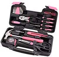 Cartman Pink 39-Piece Tool Set - General Household Hand Tool Kit with Plastic Toolbox Storage Case