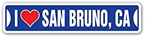 I LOVE SAN BRUNO, CALIFORNIA Street Sticker Ca City State Us Wall Road DÃcor Gift - Sticker Graphic - Sticks to any smooth surface