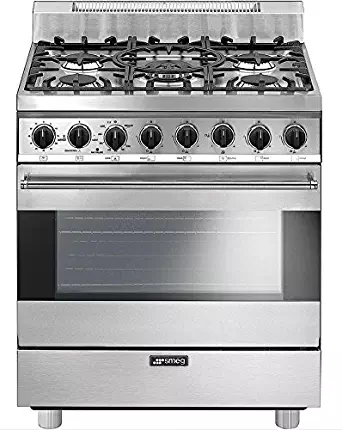 Smeg C30GGXU1 30" Free Standing Gas Range with 5 Gas Burners and 3 Cooking Modes, Stainless Steel