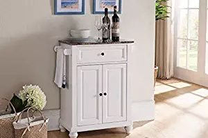 Kings Brand Furniture Kitchen Island Storage Cabinet with Marble Finish Top, White