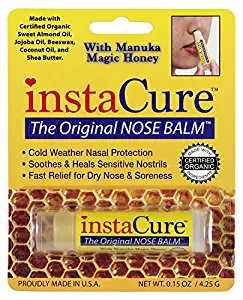 Fast Relief for Cracked, Dry and Sore Noses! InstaCure's Original Nose Balm with Raw Manuka Honey, Plus Coconut Oil, Shea Butter and Other Certified Organic Ingredients.