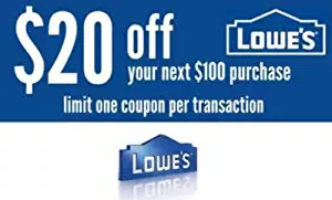 Lowe's $20 Off $100 Promo Code Coupon [Email Delivery Only]