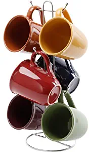 Gibson Contempo Hues 7 Piece 15-Ounce Mug Tree Set with 6 Assorted Colors 1 stand