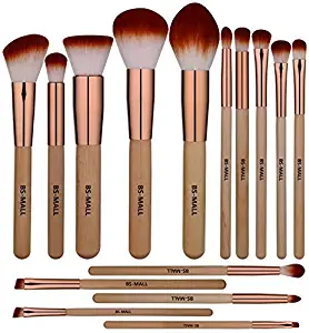 BS-MALL Makeup Brush Set 15 Pcs Wooden Eyeshadow Lip Foundation Makeup Brush Set