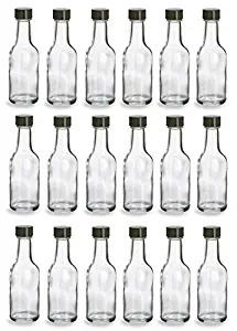 Nakpunar 20 pcs, 60 ml Glass Liquor Bottles with Black Caps (2 oz)