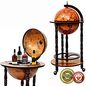 New 36" Wood Globe Wine Bar Stand 16th Century Italian Rack Liquor Bottle Shelf