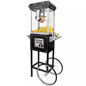 FunTime Sideshow Popper 8-Ounce Hot Oil Popcorn Machine with Cart, Black/Silver
