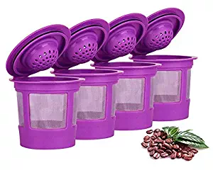 4 Reusable Refillable Coffee Filters For Keurig Family 2.0 and 1.0 Brewers Fits K200, K300/K350/K360,/K450/K460, K500/K550/K560 (Purple, 4)