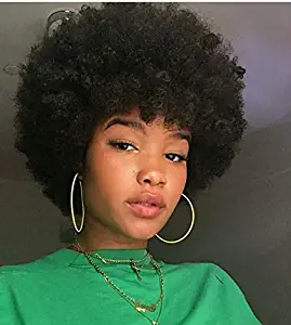 ENTRANCED STYLES Short Afro Wigs for Black Women Kinky Curly Coily Wigs Synthetic Heat Resistant Bouncy Wig Natural Black for Unisex