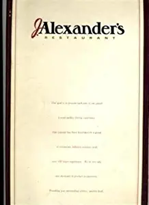 J Alexanders Restaurant Menu Nashville Tennessee 1990's