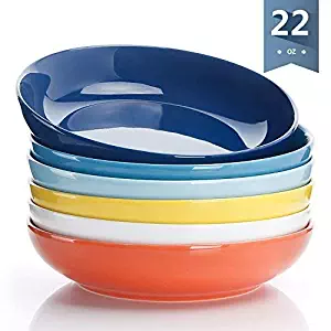 Sweese 1310 Porcelain Salad/Pasta Bowls - 22 Ounce - Set of 6, Assorted Colors