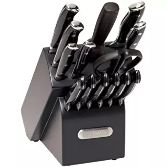 Farberware 15-Piece Forged Triple Riveted Kitchen Cutlery Set, Black with EZ Angle Sharpening Steel