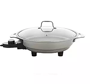Electric Skillet By Cucina Pro - 18/10 Stainless Steel with Tempered Glass Lid, 12" Round