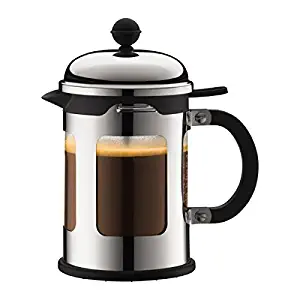 Bodum Chambord 4 Cup French Press Coffee Maker with Locking Lid Stainless Steel, 17-Ounce