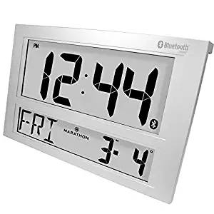 Marathon Bluetooth Controlled Jumbo Wall Clock - Self Setting and Self Adjusting - Free App Available on Apple and Android (Silver Finish)