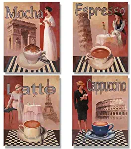 wallsthatspeak Coffee Art, Kitchen and Restaurant Unframed Wall Decor, Vintage Art (4 Pack)