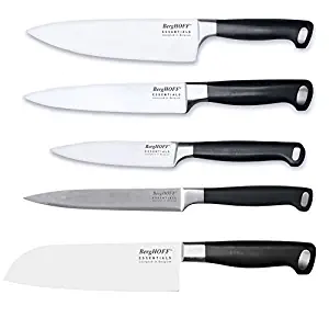 Berghoff Gourmet 5pc Cutlery Set, Essentials - 3.5" paring knife, 4.75" utility knife, 7" carving knife, 7" santoku knife, 8" chef's knife