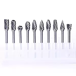 Atoplee 10pcs 1/8 Inch Shank Tungsten Steel Solid Carbide Rotary Files Diamond Burrs Set Fits Rotary Tool Fits Woodworking Drilling Carving Engraving