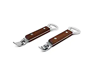 SET OF 2 - Dual-Sided Manual Stainless Steel Can Opener Steel Can Punch Opener w/ Riveted Wood Finish Handle