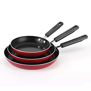 Farberware Aluminum Nonstick 8-Inch, 10-Inch and 11-Inch Triple Pack Skillet Set, Red