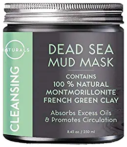 O Naturals Dead Sea Mud Mask with French Green Clay 100% Natural Vegan Cleansing Face & Body Mask. Exfoliating, Absorbing Excess Oils, Reducing Acne, Promoting Circulation & Tightening Pores. 8.45 oz.