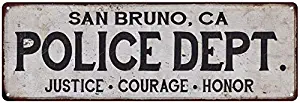 SAN Bruno, CA Police DEPT. Home Decor Metal Sign Gift 6 x 18 High Gloss Metal 206180012863