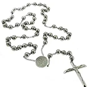 Ben Junot USA - Original Catholic Rosary Beads Pray Necklace Stainless Steel Saint Benedict Medal-28 6MM,24" 6MM OR 18" 4MM Saint Benedict Rosary