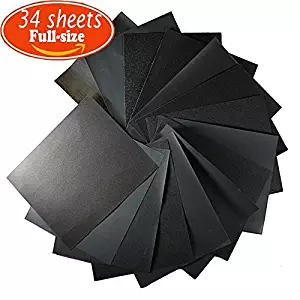 9 x 11" Sandpaper Assortment Abrasive Paper, 34 Sheets of 120 to 3000 Grit for Automotive Sanding Wood Furniture Finishing, wet dry use, applied on metal wooden plastic porcelain