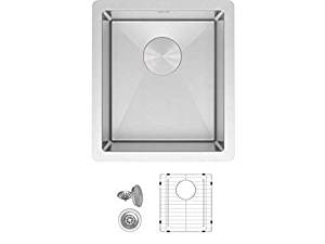 ZUHNE Modena 13 x 15 Inch Wet Bar, Small Prep, RV and Utility Kitchen Sink Undermount Single Bowl 16 Gauge Stainless Steel W. Scratch Protector Grate and Drain Strainer, Fits 15" Cabinet