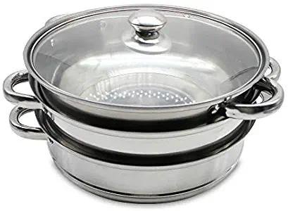 28cm three-layer thick stainless steel steamer, used for cooking soup and steaming food steamer with tempered glass cover