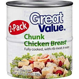 Chunk Chicken Breast with Rib Meat in Water Fully Cooked [Pack of 2]