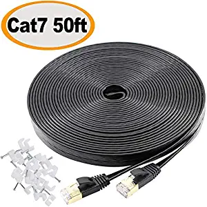 Jadaol Cat 7 Ethernet Cable 50 ft Shielded, Internet Lan Computer patch cord, faster than Cat5e/Cat5/cat6, Cat7 for Router, Modem, Xbox, PS-Black