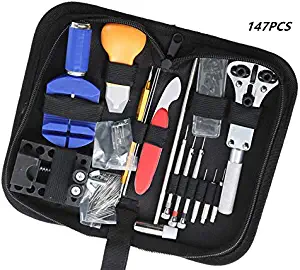 FLK Tech 147pcs Watch Repair Tool Kit, Professional Wrist Watch Band Link Back Pin Strap Removal