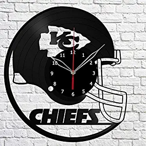 zhangxin Kansas City Chiefs Vinyl Record Wall Clock Fan Art Decor Original Gift Unique Decorative Vinyl Clock Black 12" (30 cm)