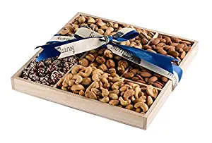 The Nuttery Deluxe Roasted Nuts Classic Holiday Gift Basket- Blue Ribbon Gift Tray