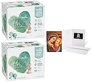 Size 2, 186 Count - Pampers Pure Disposable Baby Diapers, Hypoallergenic and Fragrance Free Protection (2 Qty) with Amazon.com $20 Gift Card in a Greeting Card (Madonna with Child Design)