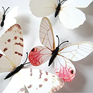 Amaonm 60 Pcs 5 Packages Beautiful 3D Butterfly Wall Decals Removable DIY Home Decorations Art Decor Wall Stickers & Murals for Babys Bedroom Tv Background Living Room (White2)