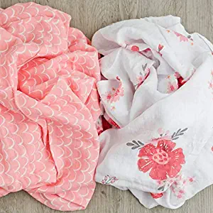 GRACED SOFT LUXURIES Muslin Swaddle Baby Blankets 2-Pack Softest Bamboo Baby Blanket (Summer Daisies)