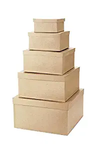 Darice Paper Mache Craft Boxes – 6", 8”, 10”, 12" and 14" Square Boxes With Lids – Sturdy Boxes Come Nested Inside Each Other – Perfect for Decorating – Create Card Boxes, Centerpieces and More, Set of 5